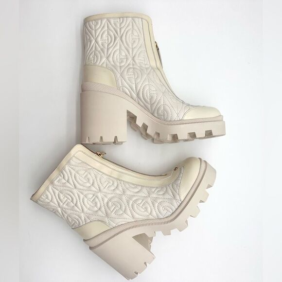 Gucci Trip Combat Zip Boots GG Logo White Quilted Rhombus Block Heel EU 38 US 8 - Picture 12 of 15